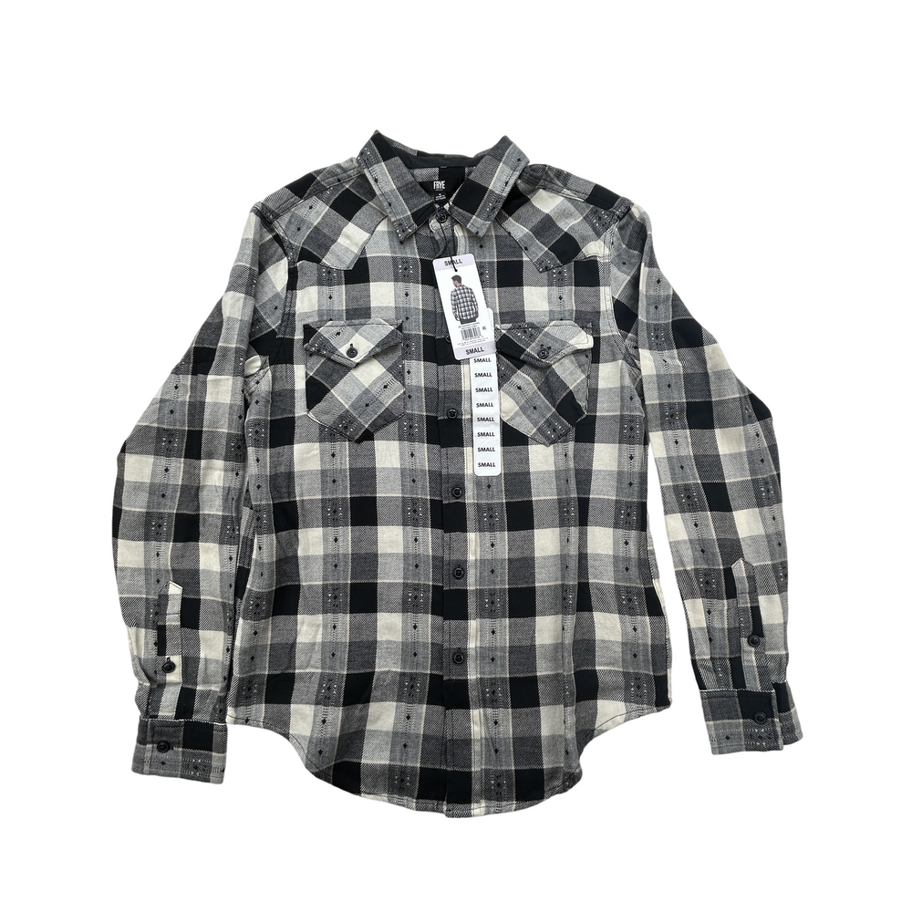 Frye Shirt Mens Small Jacquard Flannel Button Up Plaid Workwear Casual Heavyweig